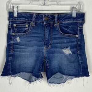 American Eagle Super Stretch‎ Jean Shorts Size 2 Blue Denim Cutoffs Distressed